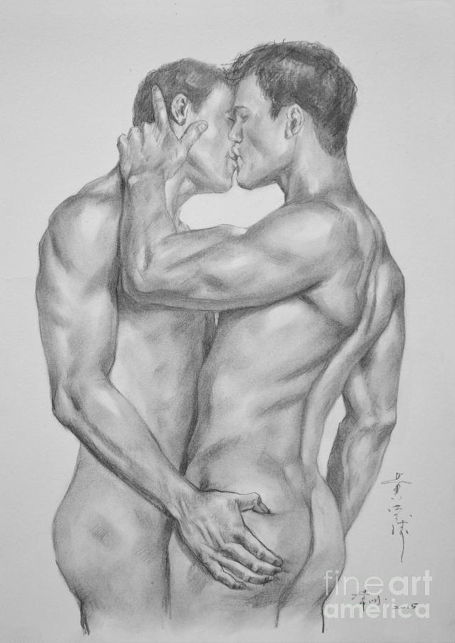 Original Drawing Art Male Nude Gay Interest Man Boy On Paper By Hongtao# 61...
