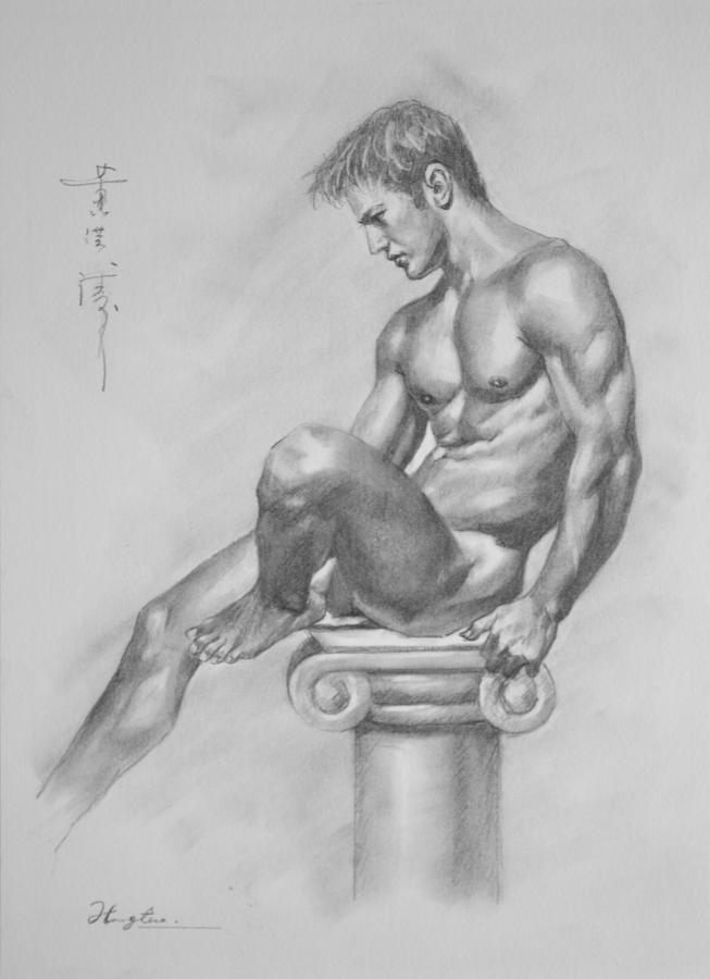 Original Drawing Artwork Male Nude Body Gay Interest Man Boy On Paper#11-17-13 Drawing by Hongtao Huang