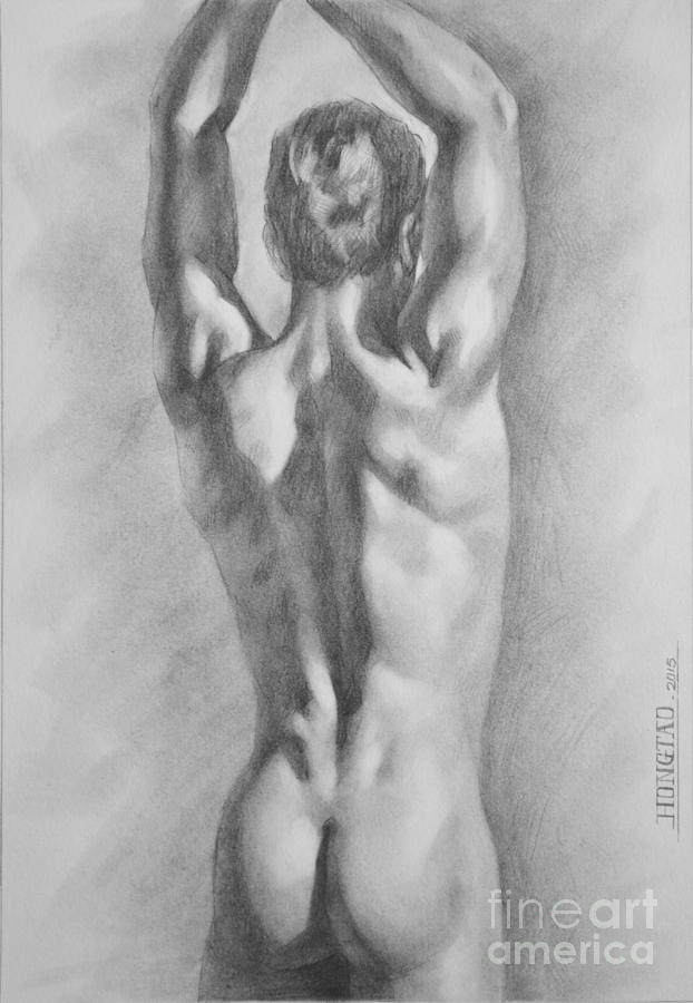 Original  Drawing Artwork Male Nude Gay Interest Man Body On Paper #612 Painting by Hongtao Huang