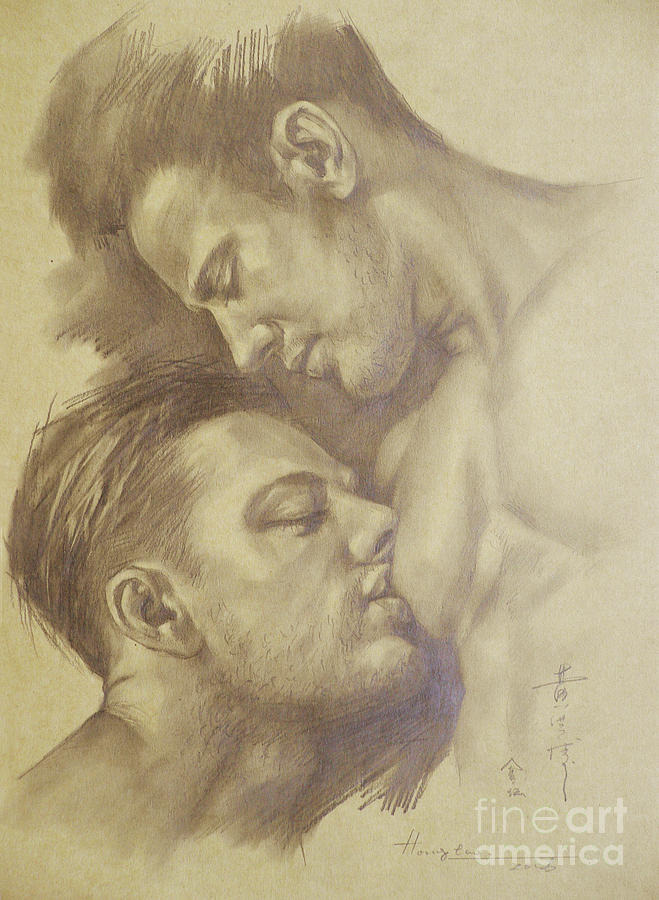 Pencil On Paper Drawing - Original drawing pencil artwork male nude gay men o...