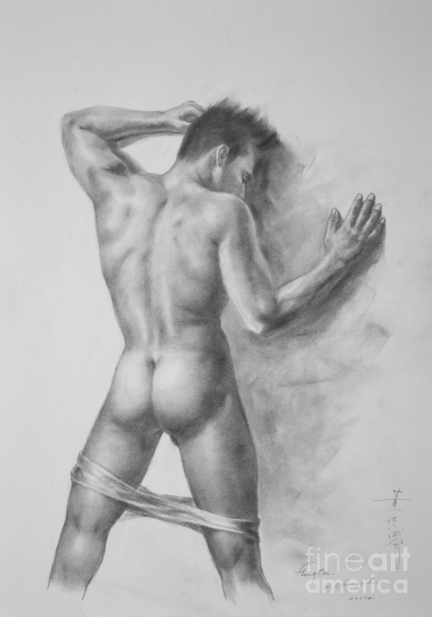 Original Drawing Sketch Charcoal Male Nude Boy Gay Interest Man Art Pencil ...