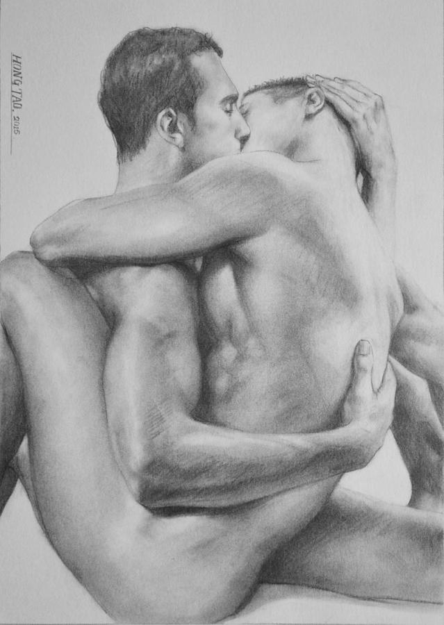 Original Drawing Sketch Charcoal Male Nude Gay Interest Man Art Pencil On P...