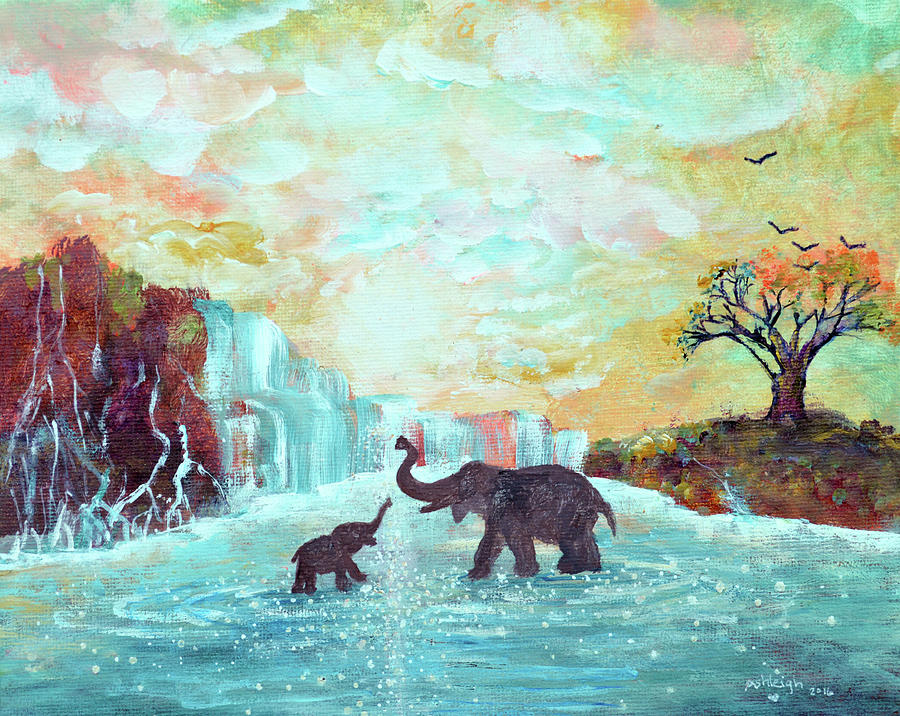 Original Elephant Painting- Love Makes The World Go Round Painting by Ashleigh Dyan Bayer