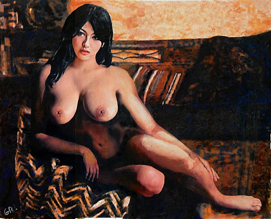 Original Female Nude Goddess Eirene II Seated Painting by G Linsenmayer