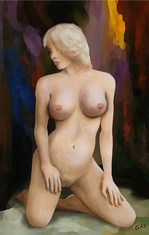 Original Fine Art Female Nude Kneeling Multimedia Painting Painting by G Linsenmayer
