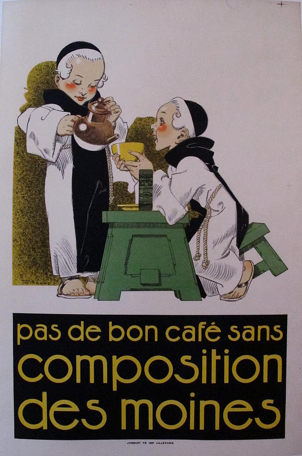 Coffee Painting - Original French Art Deco Poster for Pas de Bon Cafe Sans Composition des Moines by Rene Vincent by Rene Vincent