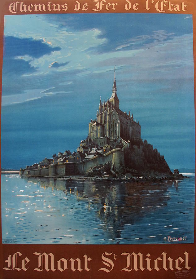Original French Vintage Travel Poster for Mont St Michel Painting