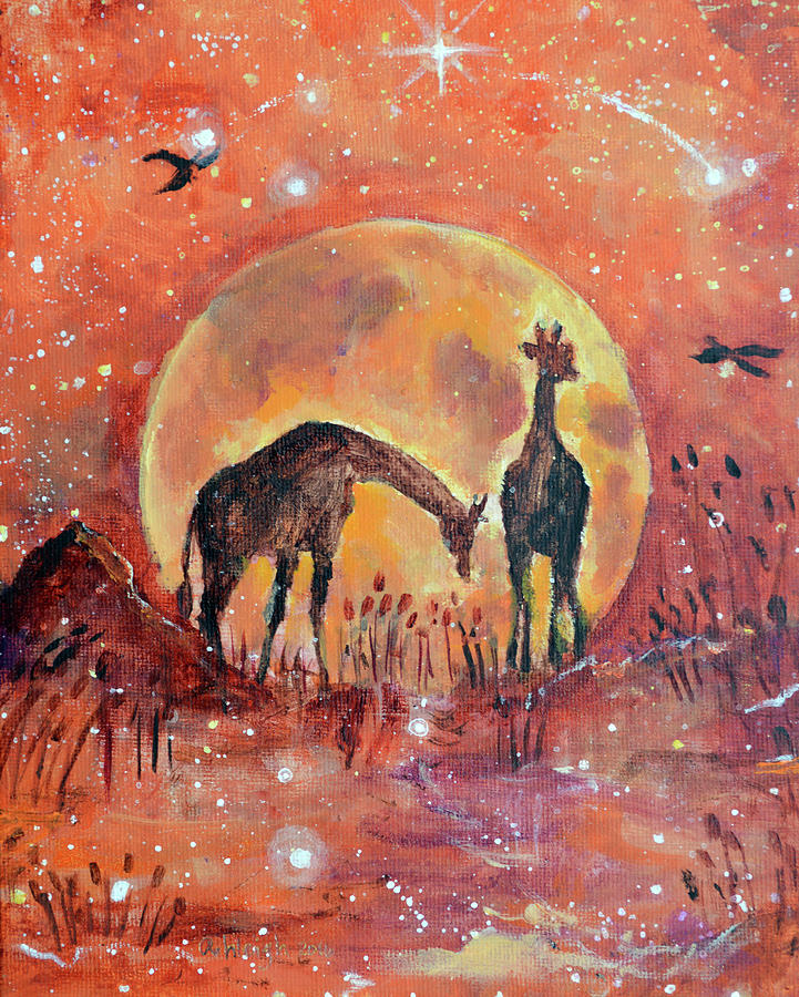 Original Giraffe Painting - Something about the way you move thrills me to the moon and back  Painting by Ashleigh Dyan Bayer