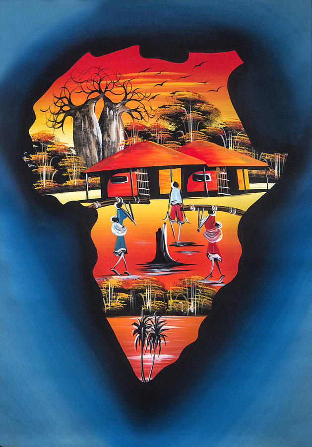 Original Oil Painting And Wall Art From Africa Titled 'Village At Suns –  BAOBAB LOST