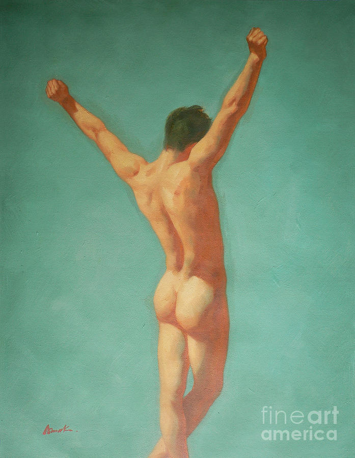 Original Male Nude Oil Painting Gay Boy Art On Linen-0022 Painting by Hongtao Huang