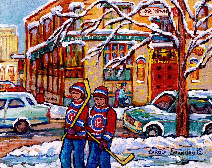 Original Montreal Art For Sale Birks Jewellery Downtown  Montreal Winterscene Painting C Spandau Art Painting by Carole Spandau