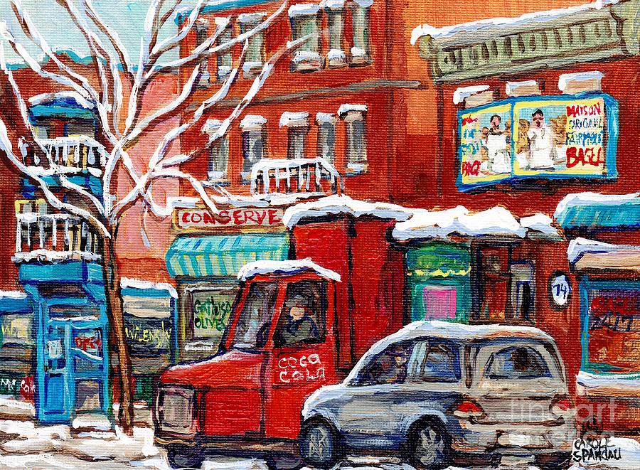 Original Montreal Winter Streetscene Paintings For Sale Fairmount Bagel To Wilensky C Spandau Artist Painting by Carole Spandau