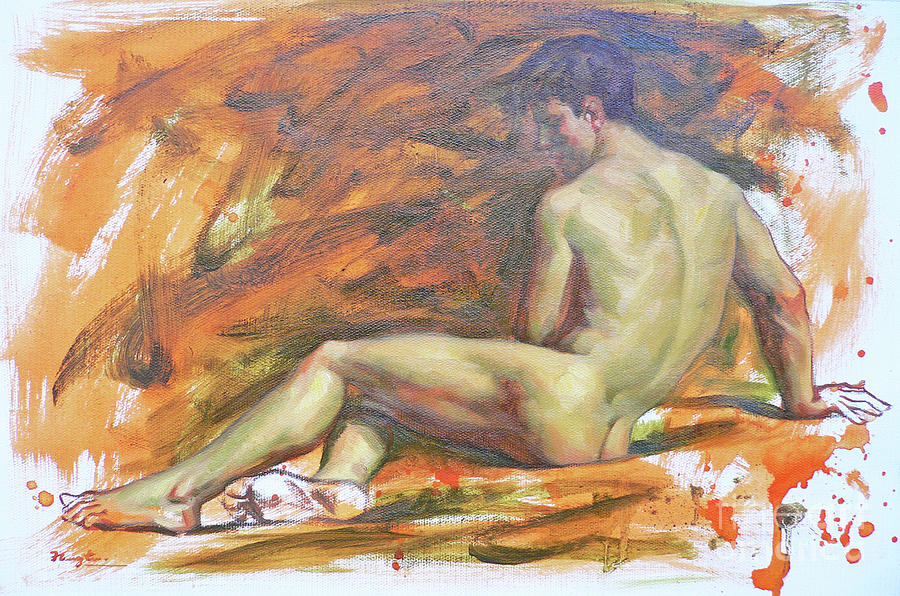 Original Nude Oil Paintingartwork Naked Man On Linen #16-7-21 Painting by Hongtao Huang