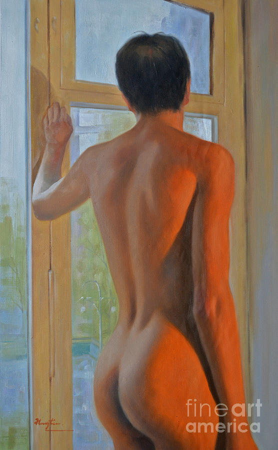 Original Oil Painting Art Male Nude Boy Man On Canvas #16-1-26-01 Painting by Hongtao Huang