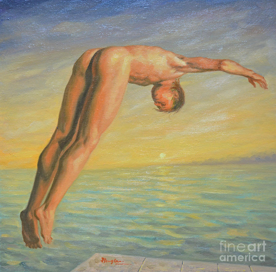 Original Oil Painting Art Male Nude Boy Man On Canvas #16-1-26-02 Painting by Hongtao Huang