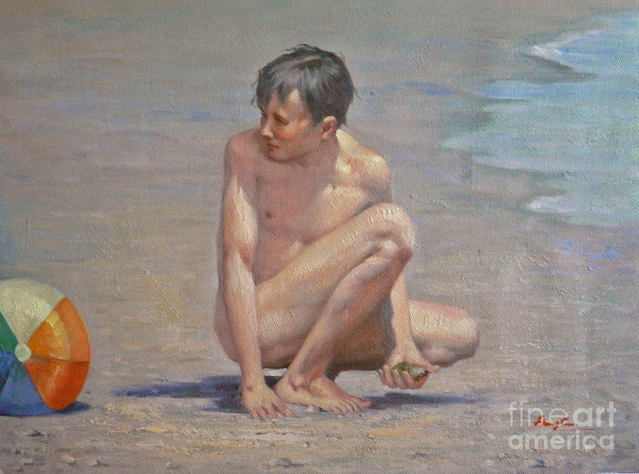 Original oil painting art male nude gay boy on linen#16-2-5-09 Painting by Hongtao Huang