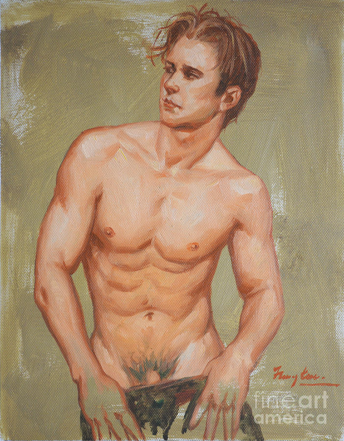 Original Oil Painting Art Male Nude Man On Canvas #16-1-25-05 Painting by Hongtao Huang