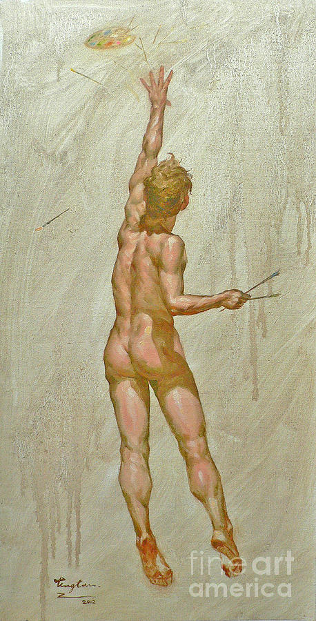 Original Oil Painting Art-male Nude Of Artist -013 Painting by Hongtao Huang