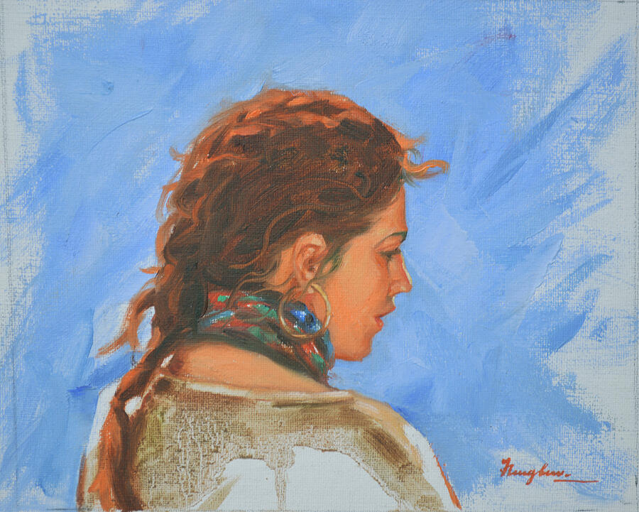 Original Oil Painting Art  Portrait Of Girl Women Lady On Canvas #11-16-02 Painting by Hongtao Huang