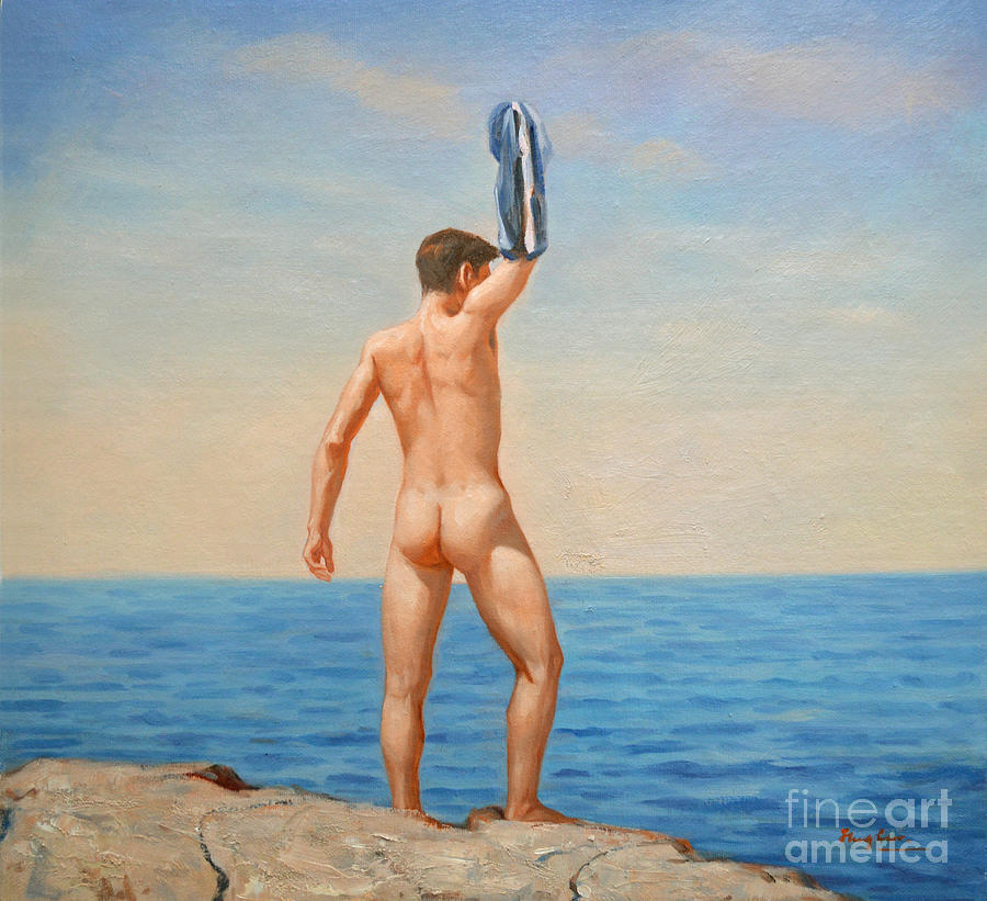 Original  oil painting gay art male nude by body on canvas#16-2-5-011 Painting by Hongtao Huang