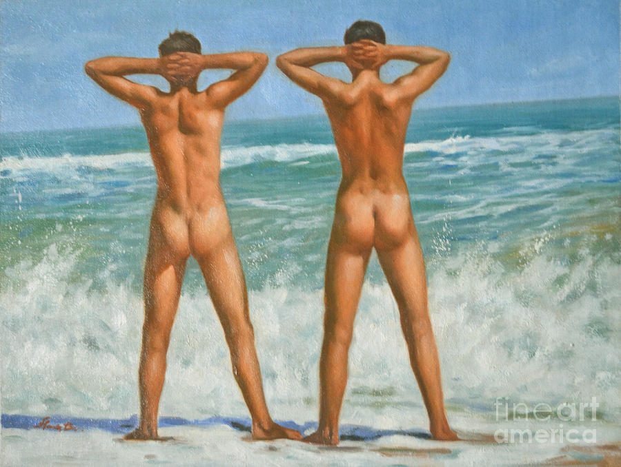 Original Oil Painting Male Nude Gay Interest Art By Seasid On Canvas #16-2-5-0-10 Painting by Hongtao Huang