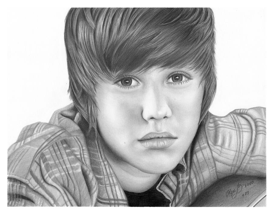 Original Pencil Drawing Justin Bieber www.olgabell.ca Drawing by Olga Bell