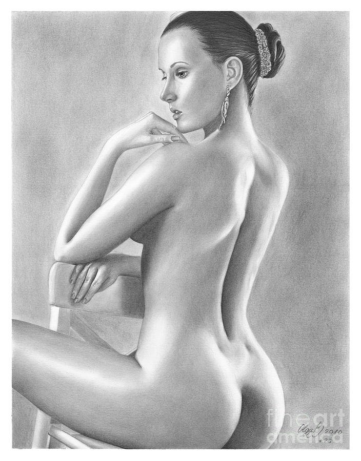 Olga Bell Drawing - Original Pencil Drawing Nude Woman By Olga Bell by Olga...