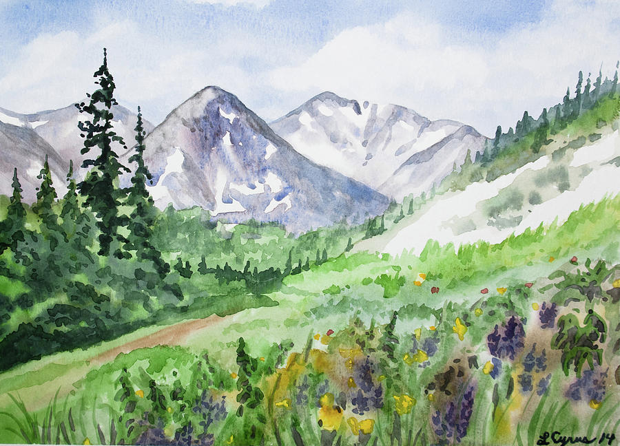 Original Watercolor - Colorado Mountains and Flowers ...