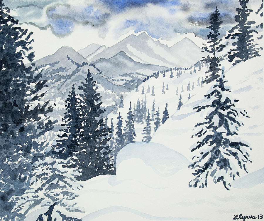 Original Watercolor - Colorado Winter Landscape Painting by Cascade Colors