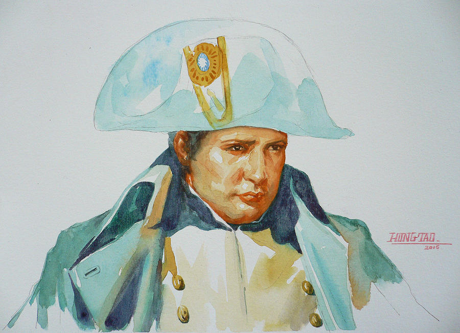 Original Watercolor Painting Art Portrait Of Napoleon On Paper #12-28-01 Painting by Hongtao Huang