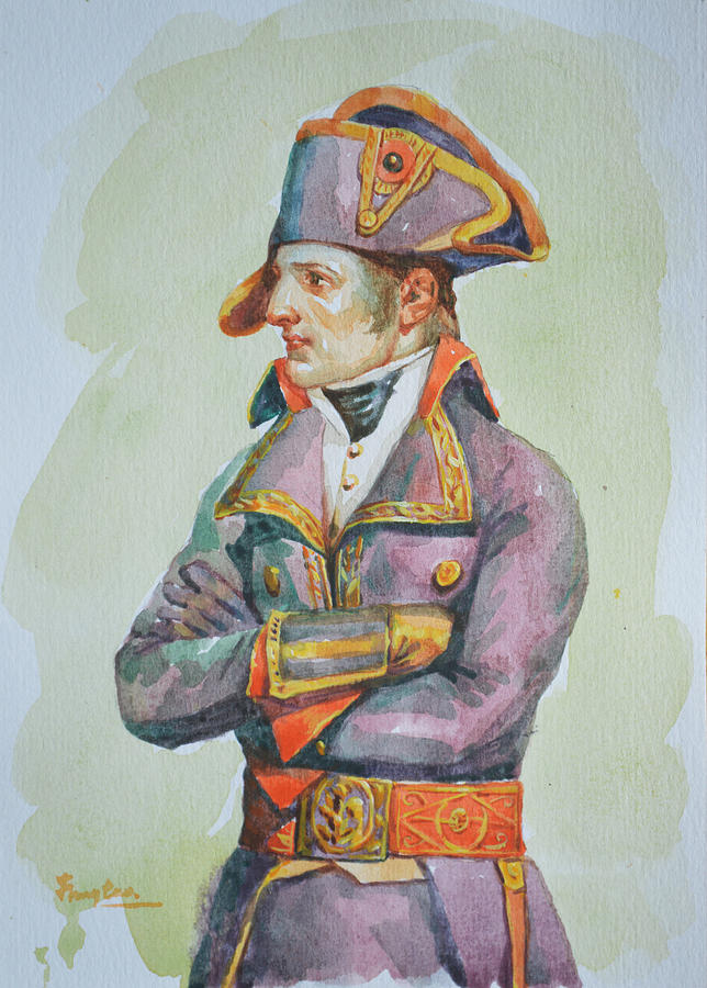 original watercolor painting artwork portrait of NapoLeon on paper#10-029-01 Painting by Hongtao Huang
