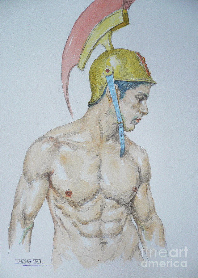 Original Watercolor Painting Male Nude Man #17511 Painting by Hongtao Huang