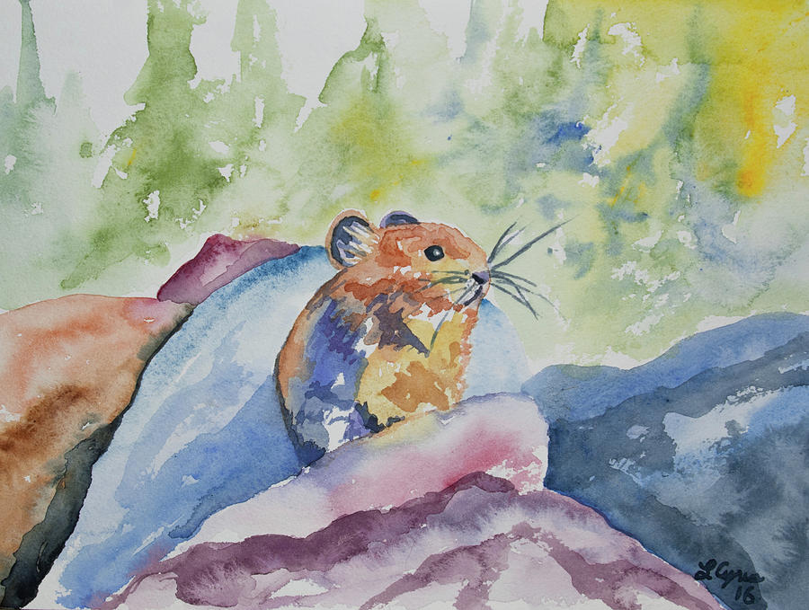 Original Watercolor - Pika on the Rocks Painting by Cascade Colors