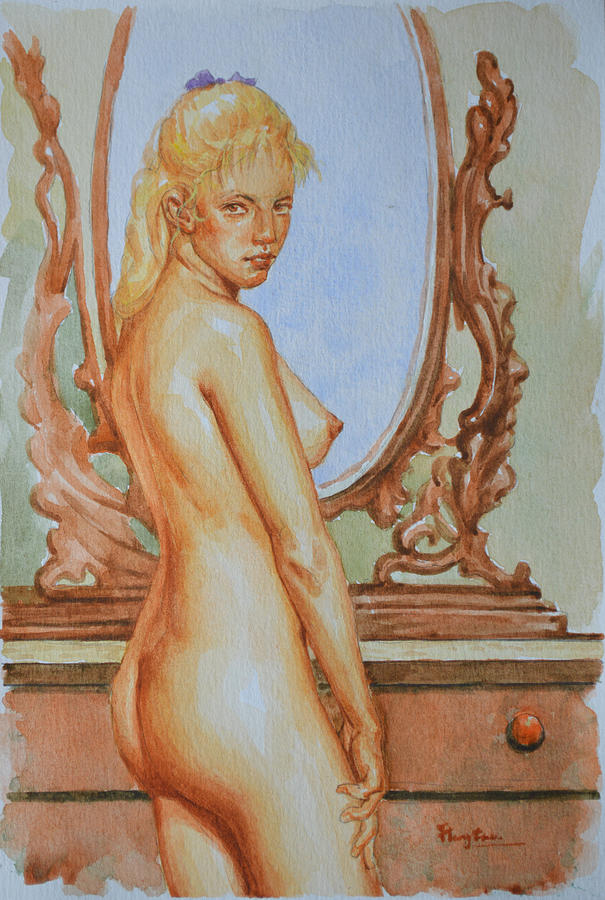 Original Drawing Watercolor Painting Female Nude Body Art Nude Girl Women On Paper