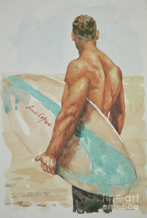 Original Watercolour Painting Art Male Nude Man By Inseaside On Paper