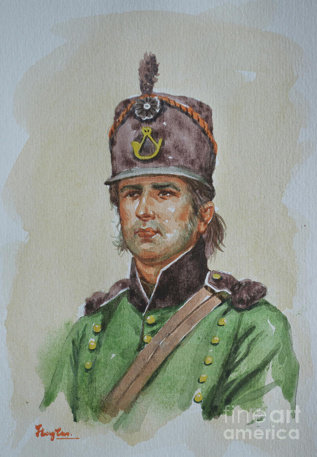 Original Watercolour Painting Art Portrait Of General On Paper #16-1-25-03 Painting by Hongtao Huang