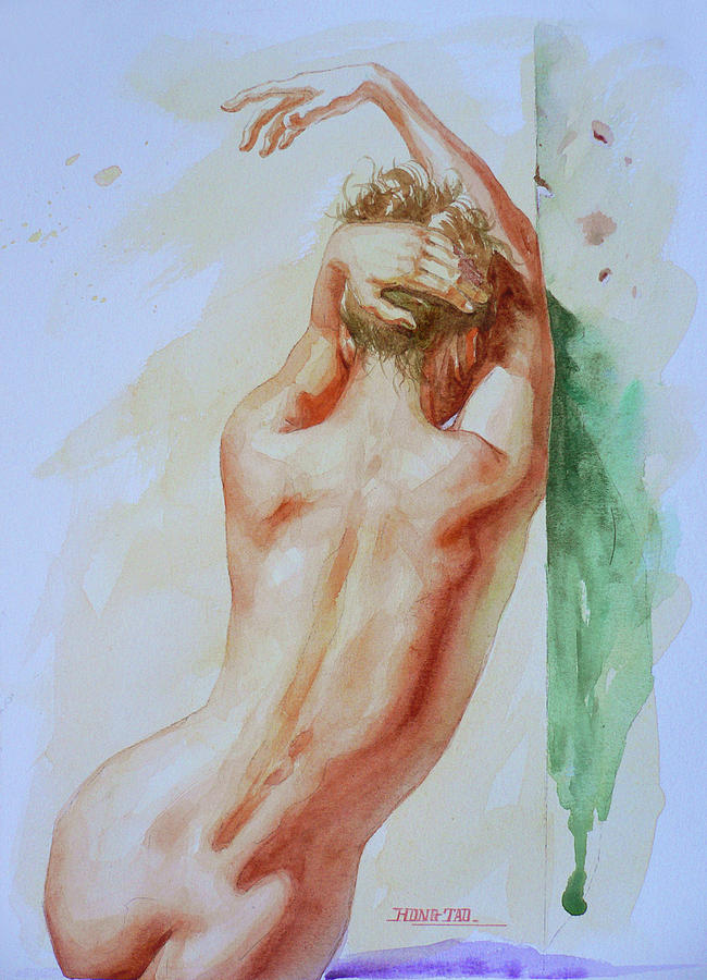 Original Watercolour Painting  Naked Girl On Paper #16-5-11-01 Painting by Hongtao Huang