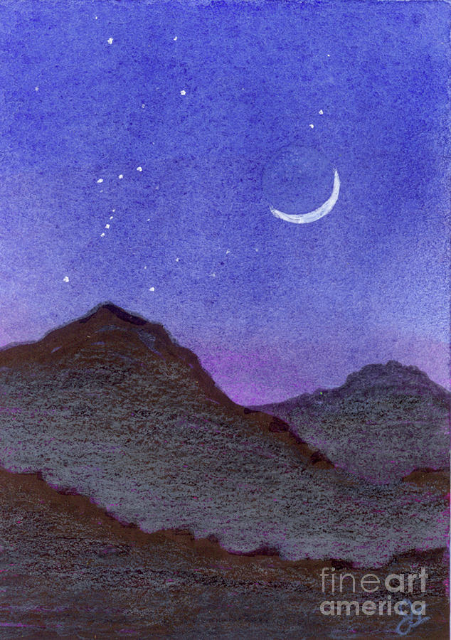 Orion and Crescent Moon Mountains Painting by Jackie Irwin
