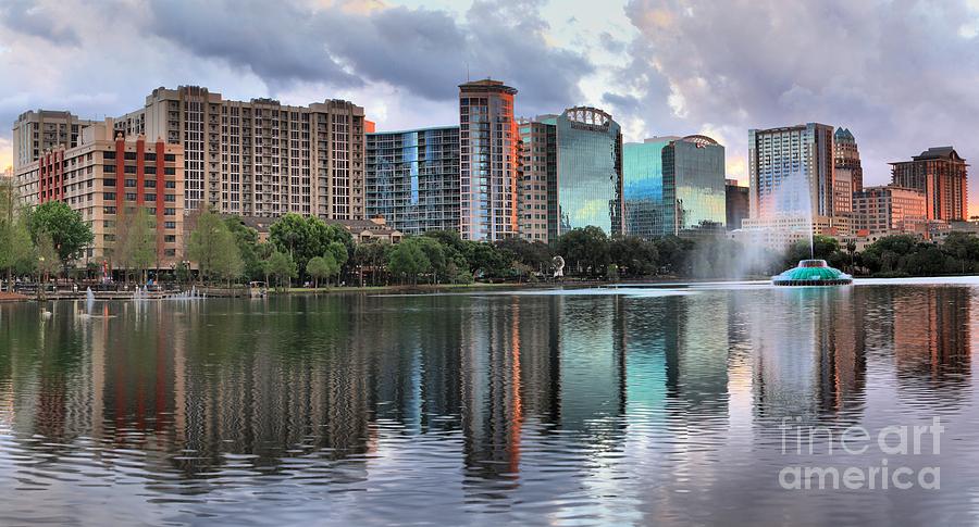Orlando And The Lake Eola Fountain Photograph by Adam Jewell