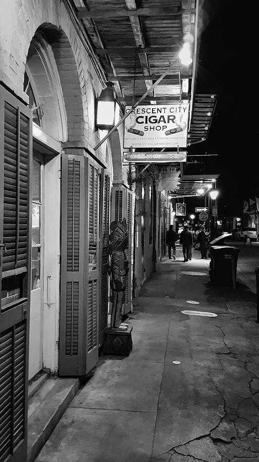 Orleans Street Sidewalk at Night - New Orleans - b/w Photograph by Greg Jackson
