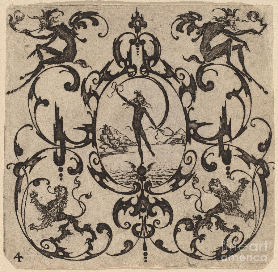 Ornament With Grotesque Drawing by Master Cr - Fine Art America