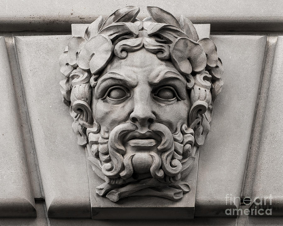 Ornamental Carved Stone Face - Washington DC Photograph by Gary Whitton