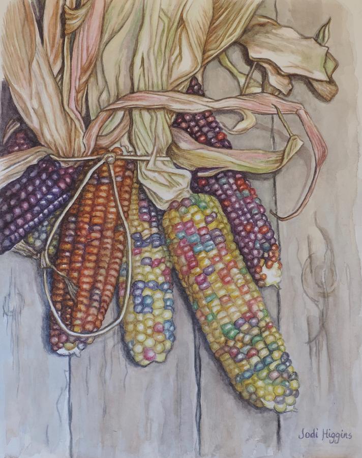 Ornamental Corn on Barn Door Painting by Jodi Higgins