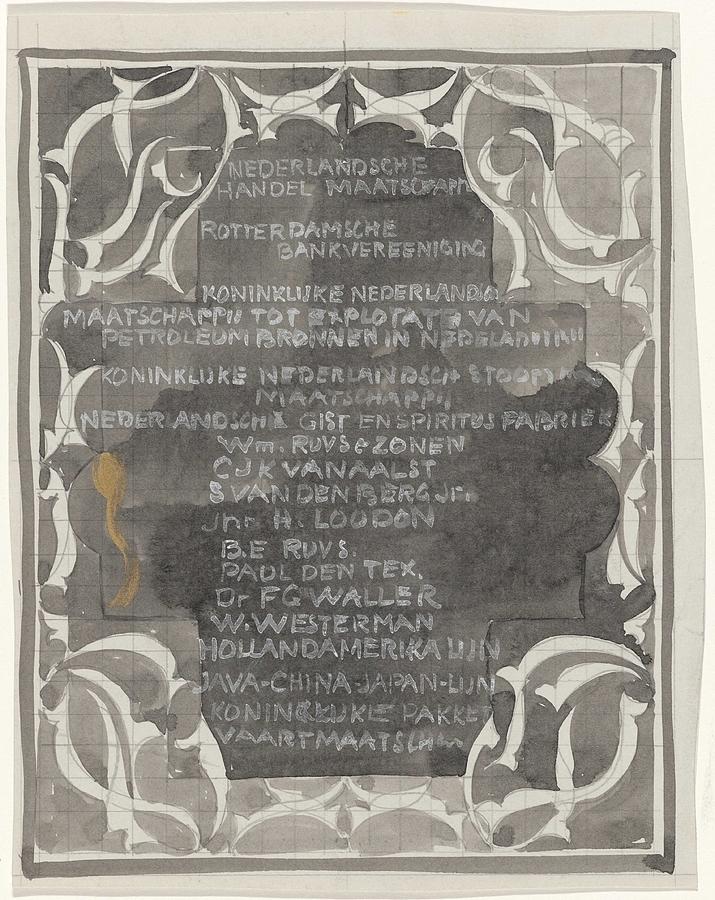 Ornamental Design With Names Of Companies, Carel Adolph Lion Cachet, 1874 - 1945 Painting