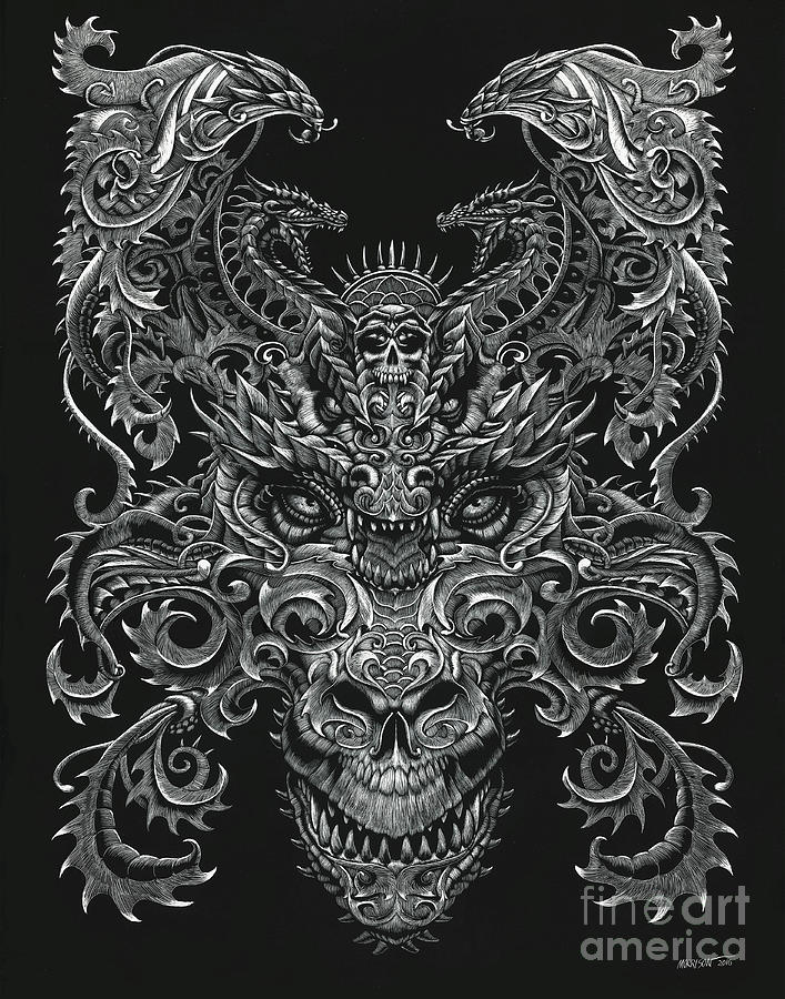 Ornate Dragon Drawing by Stanley Morrison