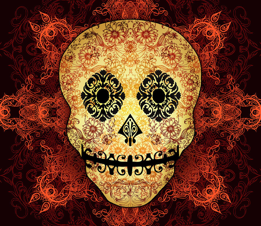 Ornate Floral Sugar Skull Digital Art by Tammy Wetzel