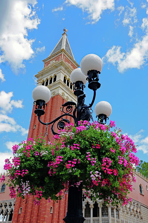 Ornate Lamp Post With Hanging Flower Basket Photograph by Rick Rosenshein