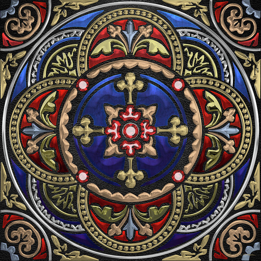 Ornate Medieval Sacred Celtic Cross over Black Leather  Digital Art by Serge Averbukh