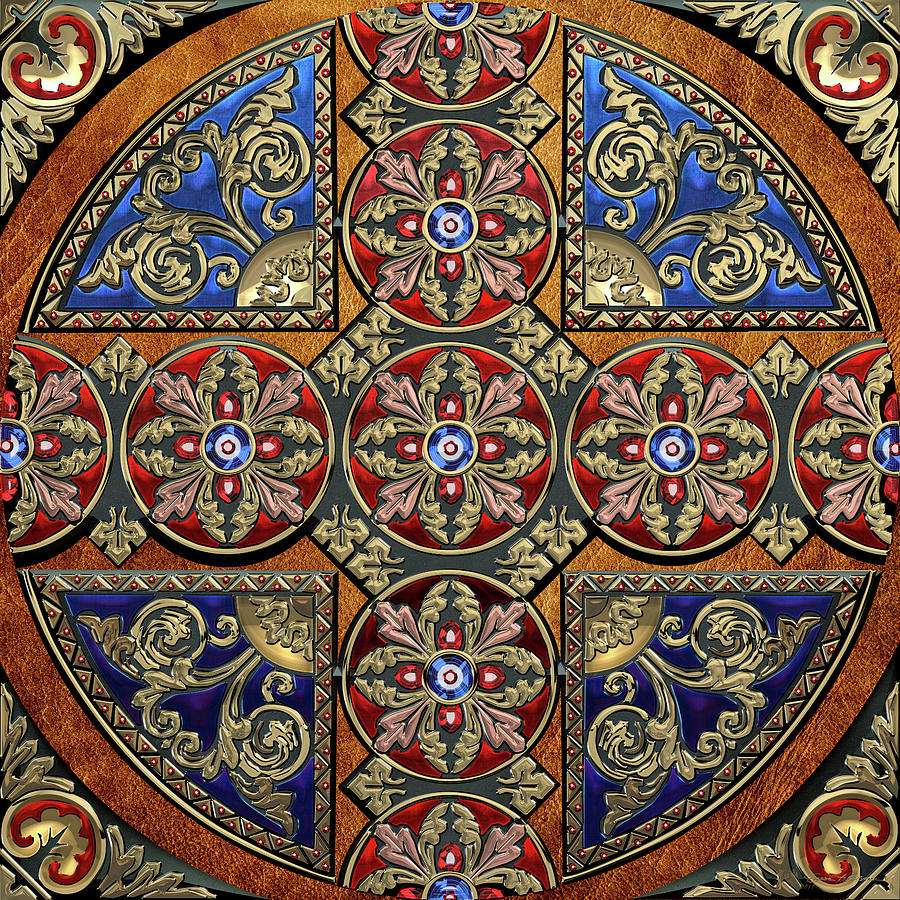 Ornate Medieval Sacred Celtic Cross over Brown Leather Digital Art by Serge Averbukh