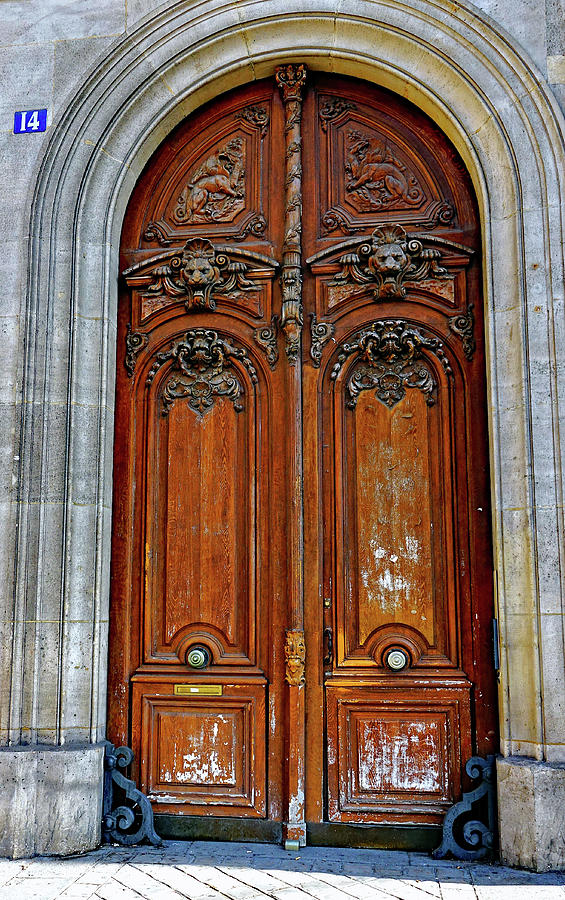 Ornate Old Wooden Door In Paris, France Photograph by Rick Rosenshein